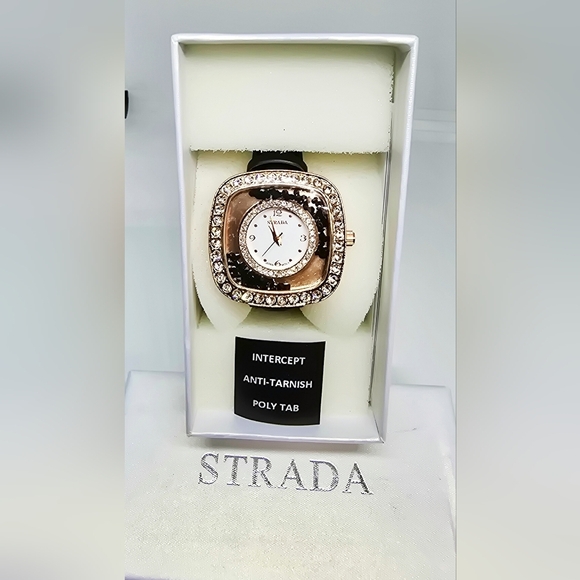 Strada Gold and Black Watch with Crystal Accents - Picture 2 of 6